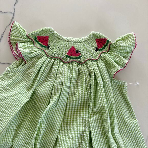 Giggle Buttons Watermelon Smocked Dress - 12 Months - Picture 3 of 6
